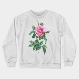 Pink Rose Flowers with Green Leaves Crewneck Sweatshirt